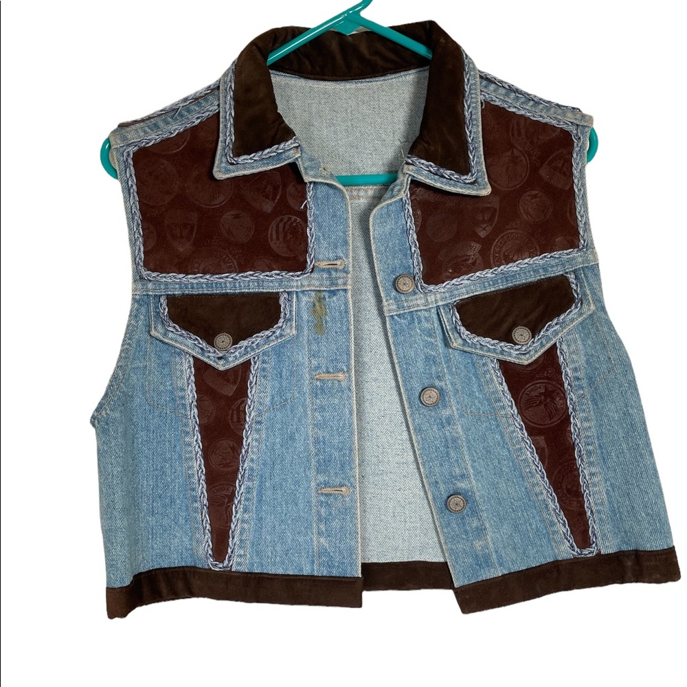 Vintage 90s Women’s USMC Vest Suede & Denim Med Women’s Marine Corps Aviation